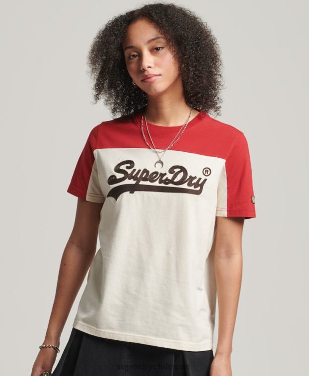 mujer Superdry beige camiseta colegial con logo vintage 2R68Z2755