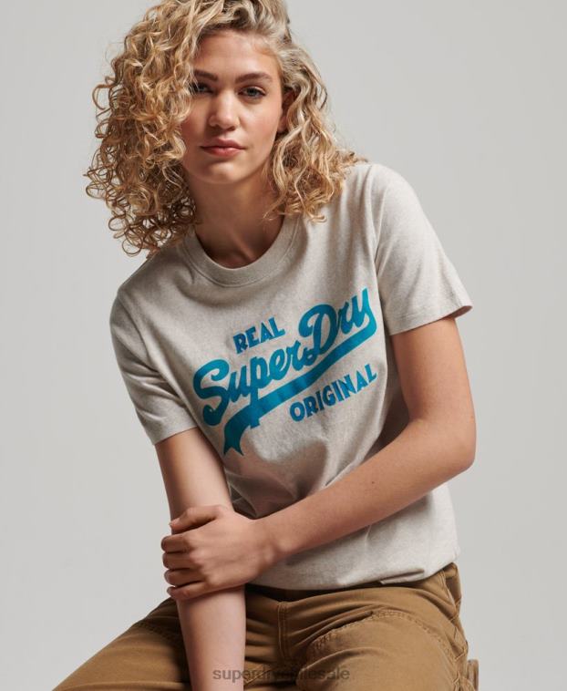 mujer Superdry beige camiseta coll de algodón orgánico con logo vintage 2R68Z2671