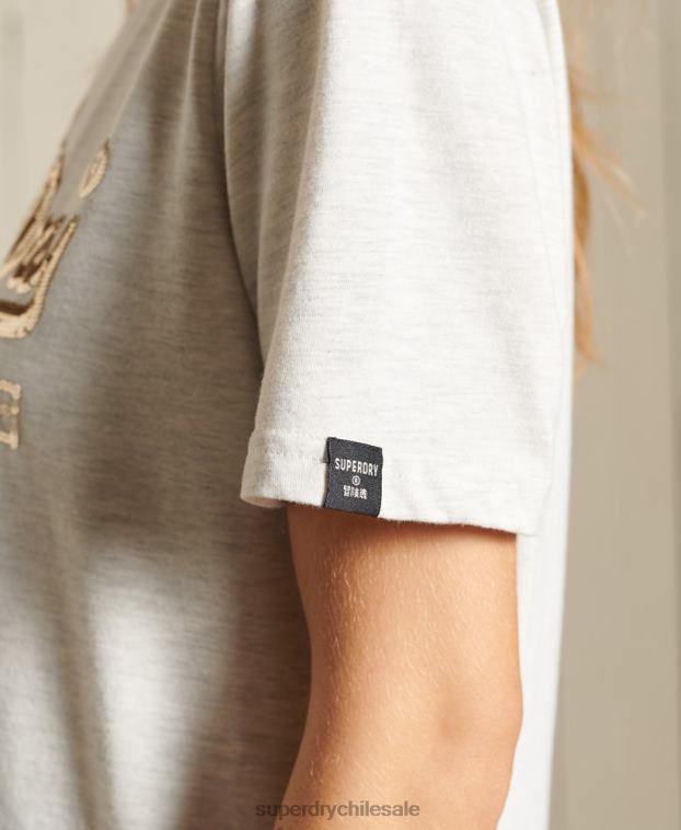 mujer Superdry beige camiseta con logo vintage y brillo bohemio 2R68Z6774