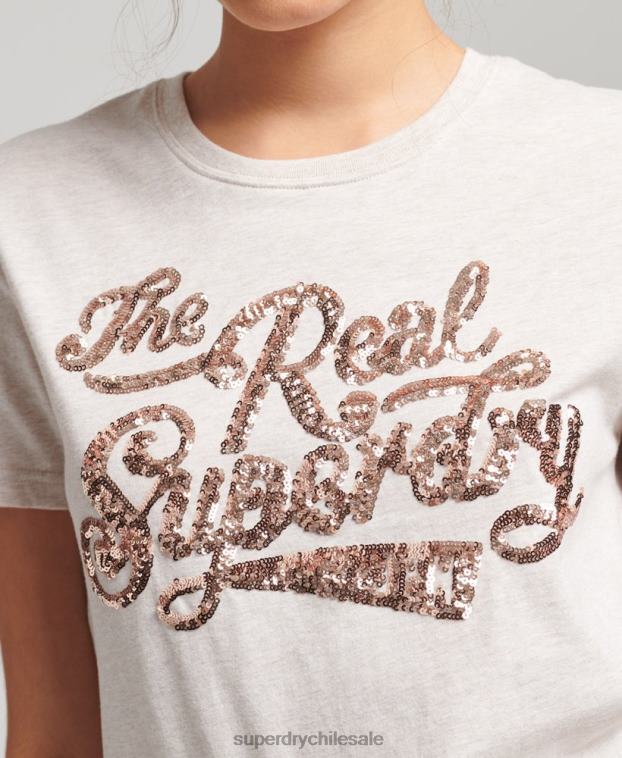 mujer Superdry beige la verdadera camiseta de entrada de lentejuelas 2R68Z2796