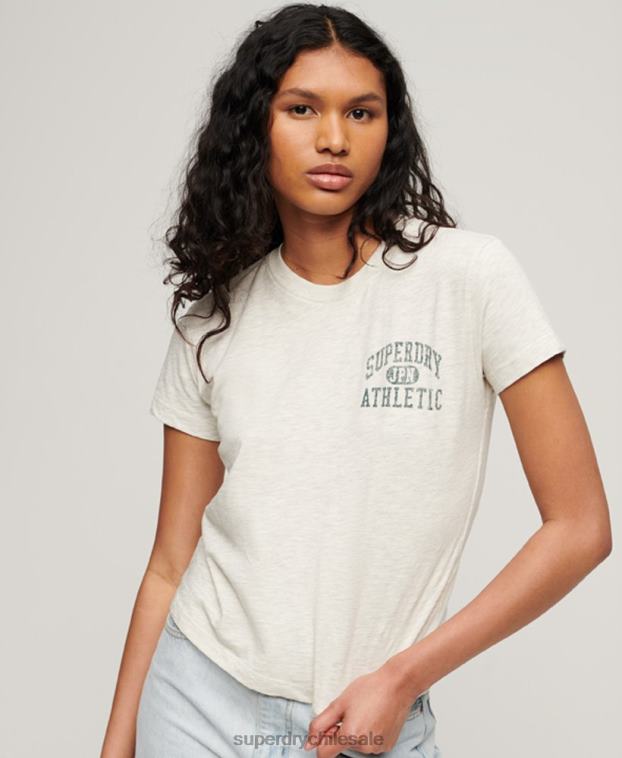 mujer Superdry beige playera atlética esencial flameada de los años 90 2R68Z2629