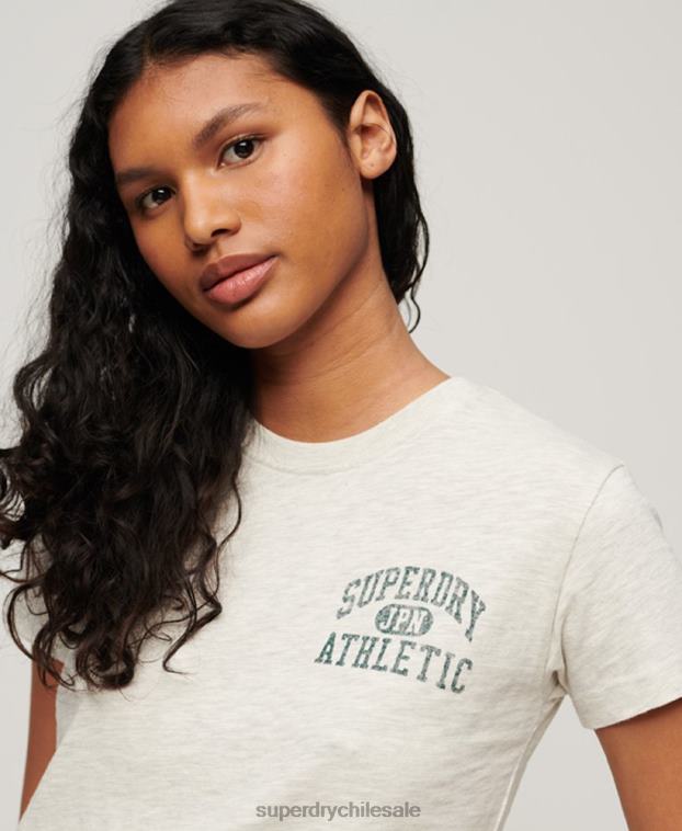 mujer Superdry beige playera atlética esencial flameada de los años 90 2R68Z2629