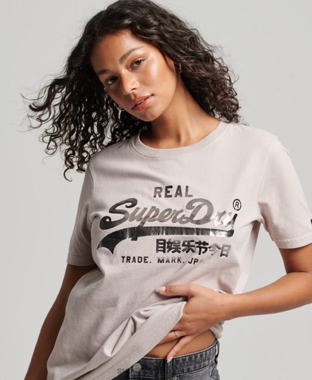 mujer Superdry beige playera con logo vintage 2R68Z2670