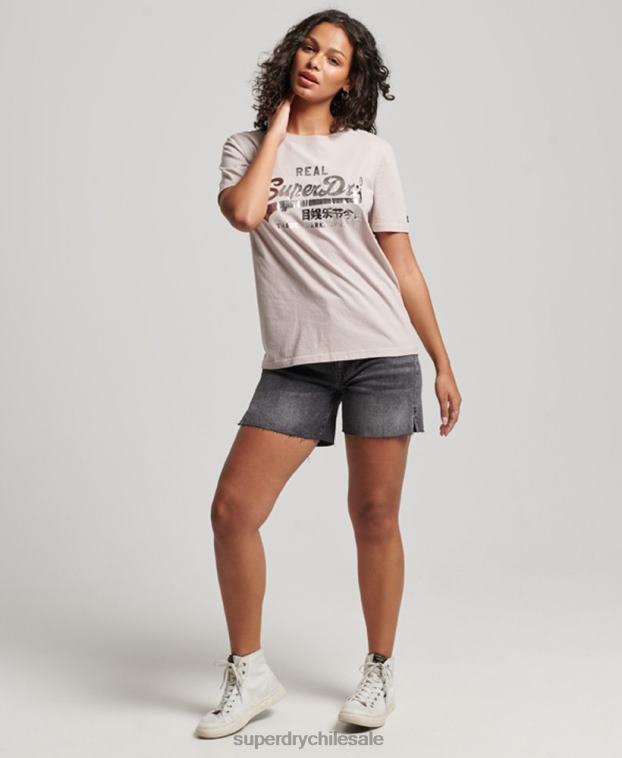 mujer Superdry beige playera con logo vintage 2R68Z2670