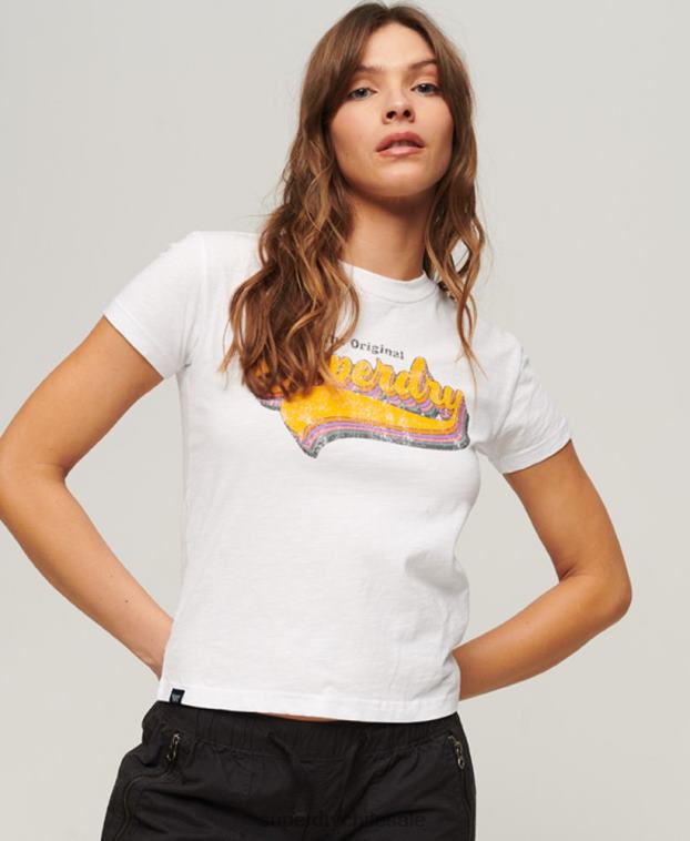 mujer Superdry blanco camiseta arcoíris de los 90 2R68Z2102