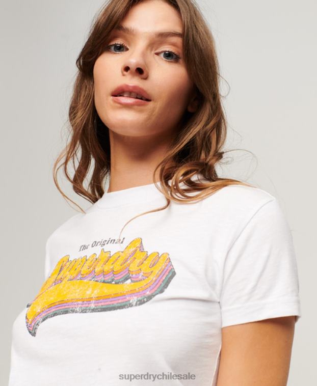 mujer Superdry blanco camiseta arcoíris de los 90 2R68Z2102