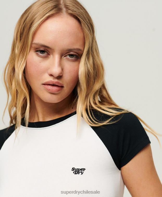 mujer Superdry blanco camiseta beisbol recortada para bebe 2R68Z2152