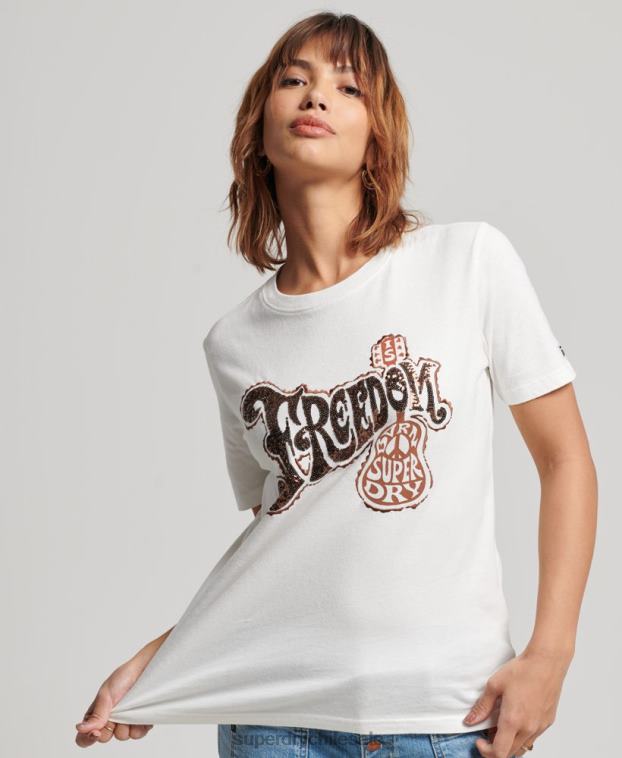 mujer Superdry blanco camiseta con detalles vintage 2R68Z2711