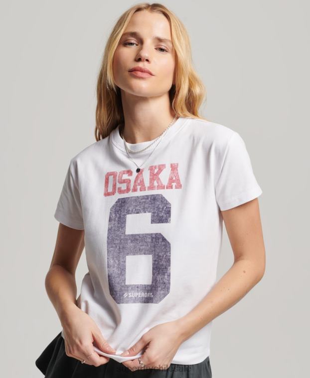 mujer Superdry blanco camiseta con gráfico de los 90 2R68Z2240