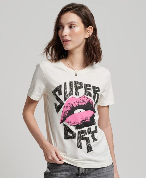 mujer Superdry blanco camiseta con póster de baja fidelidad 2R68Z2717