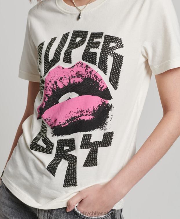mujer Superdry blanco camiseta con póster de baja fidelidad 2R68Z2717