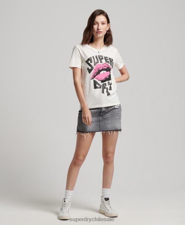 mujer Superdry blanco camiseta con póster de baja fidelidad 2R68Z2717