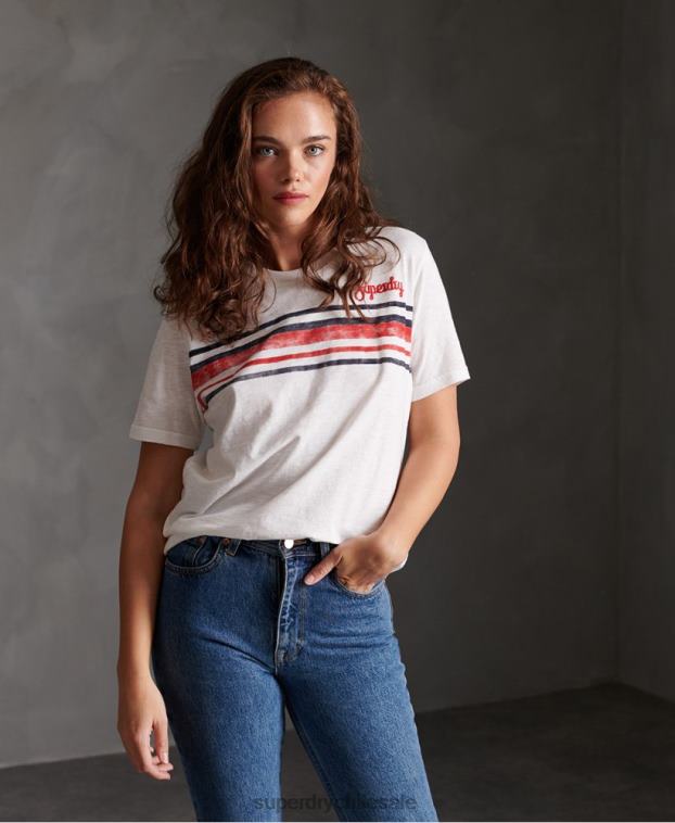 mujer Superdry blanco camiseta con rayas retro 2R68Z2830