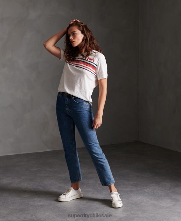 mujer Superdry blanco camiseta con rayas retro 2R68Z2830