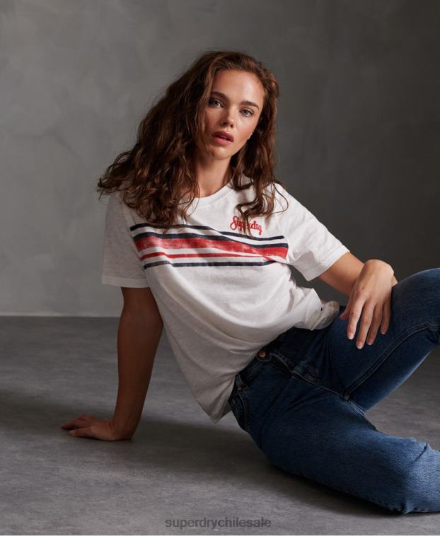 mujer Superdry blanco camiseta con rayas retro 2R68Z2830