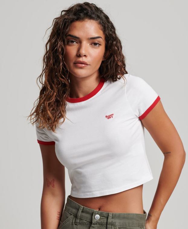 mujer Superdry blanco camiseta corta de algodón orgánico 2R68Z2691