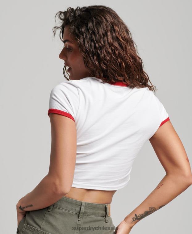 mujer Superdry blanco camiseta corta de algodón orgánico 2R68Z2691