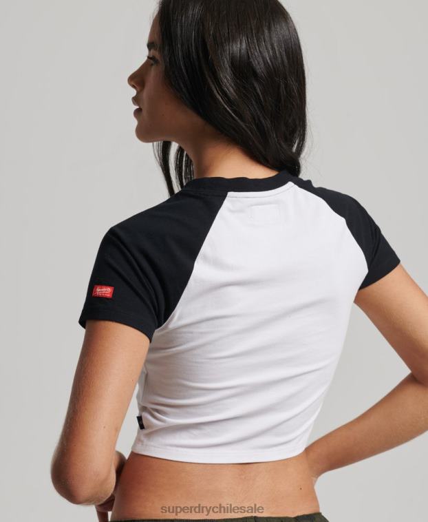 mujer Superdry blanco camiseta corta de béisbol de algodón orgánico 2R68Z6290