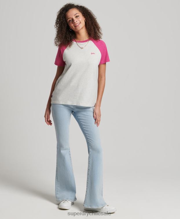 mujer Superdry blanco camiseta de béisbol vintage de algodón orgánico 2R68Z2768
