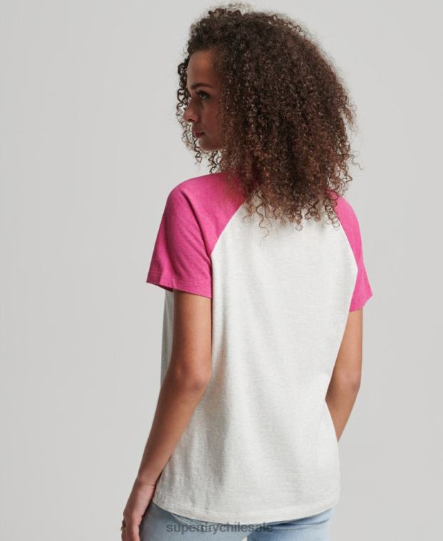 mujer Superdry blanco camiseta de béisbol vintage de algodón orgánico 2R68Z2768