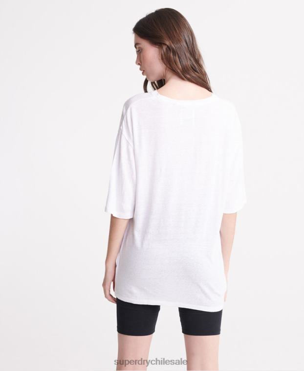 mujer Superdry blanco camiseta de lino del desierto 2R68Z2839