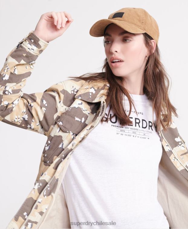mujer Superdry blanco camiseta de lino del desierto 2R68Z2839
