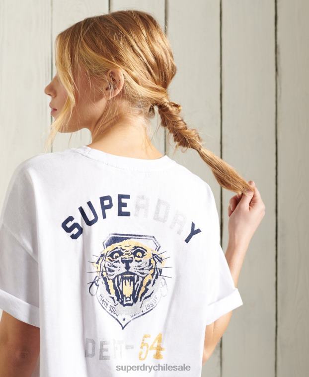 mujer Superdry blanco camiseta estilo boxy narrativa militar 2R68Z2860