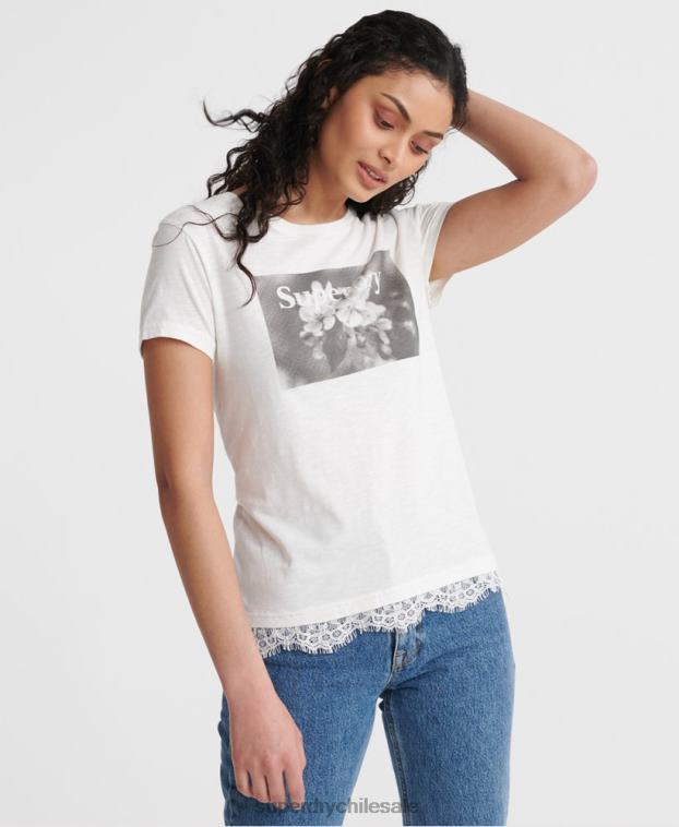 mujer Superdry blanco camiseta gráfica de encaje tilly 2R68Z2805