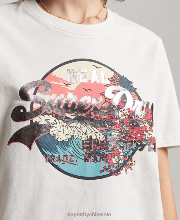 mujer Superdry blanco camiseta gráfica japonesa con logo vintage 2R68Z2680
