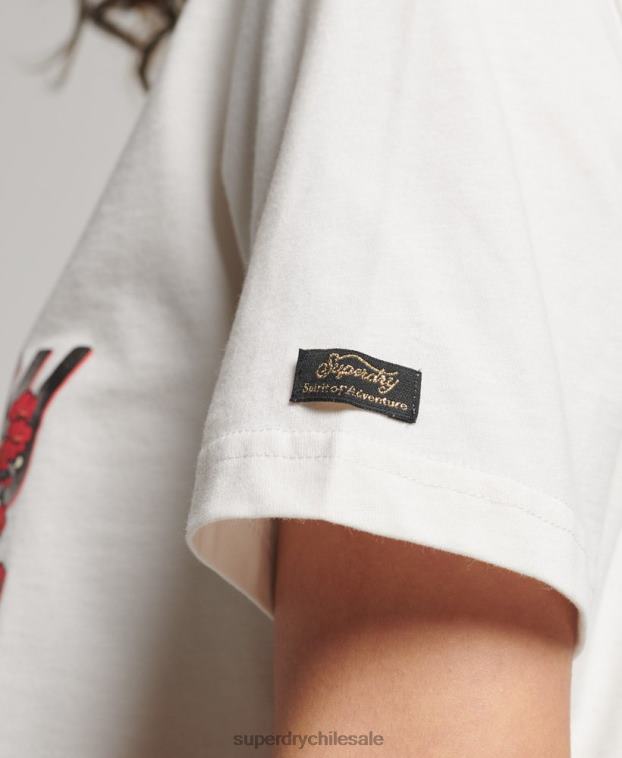 mujer Superdry blanco camiseta gráfica japonesa con logo vintage 2R68Z2680