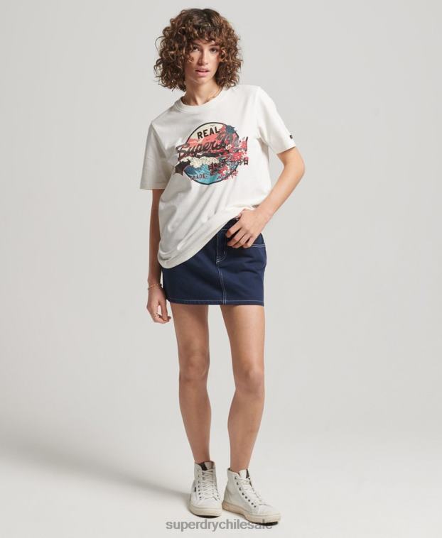 mujer Superdry blanco camiseta gráfica japonesa con logo vintage 2R68Z2680