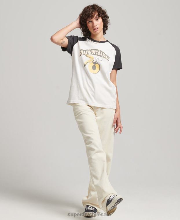 mujer Superdry blanco camiseta raglán indie 2R68Z6251