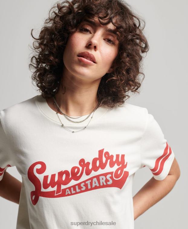 mujer Superdry blanco camiseta universitaria de algodón orgánico con texto vintage 2R68Z2291