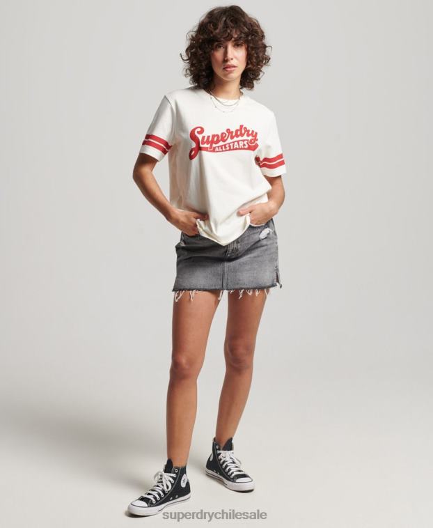 mujer Superdry blanco camiseta universitaria de algodón orgánico con texto vintage 2R68Z2291