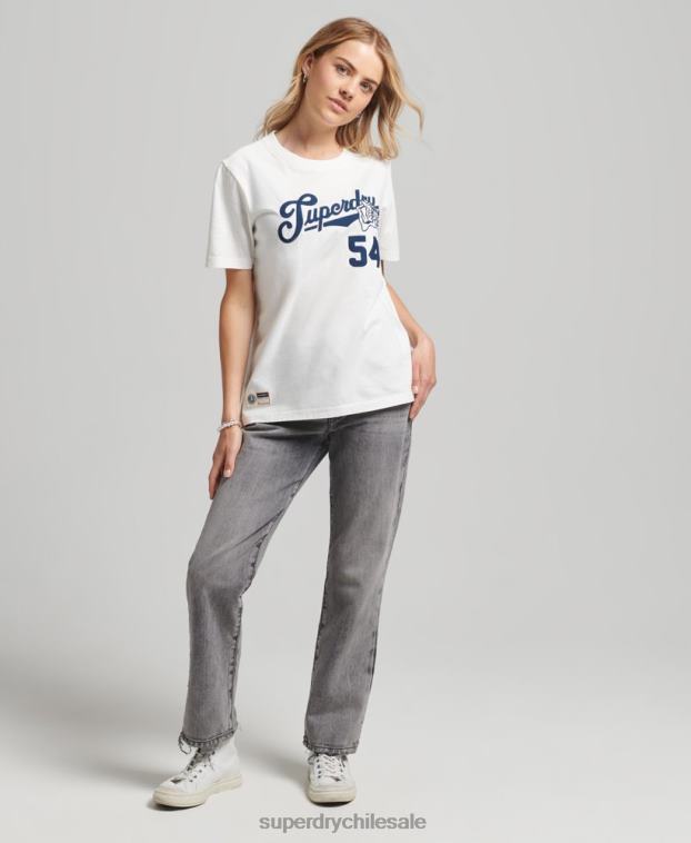 mujer Superdry blanco camiseta universitaria estilo script 2R68Z2777