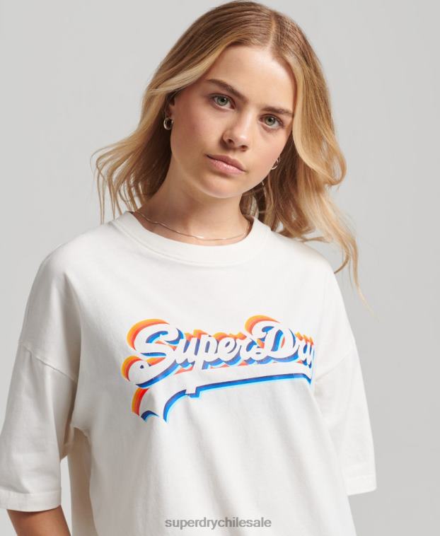 mujer Superdry blanco camiseta vintage con logo y arcoíris 2R68Z6226