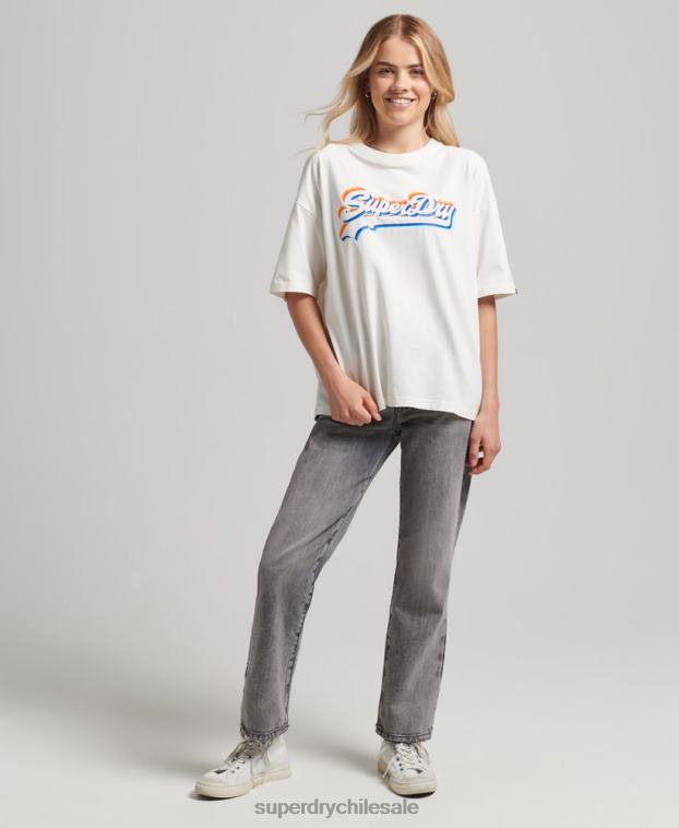 mujer Superdry blanco camiseta vintage con logo y arcoíris 2R68Z6226