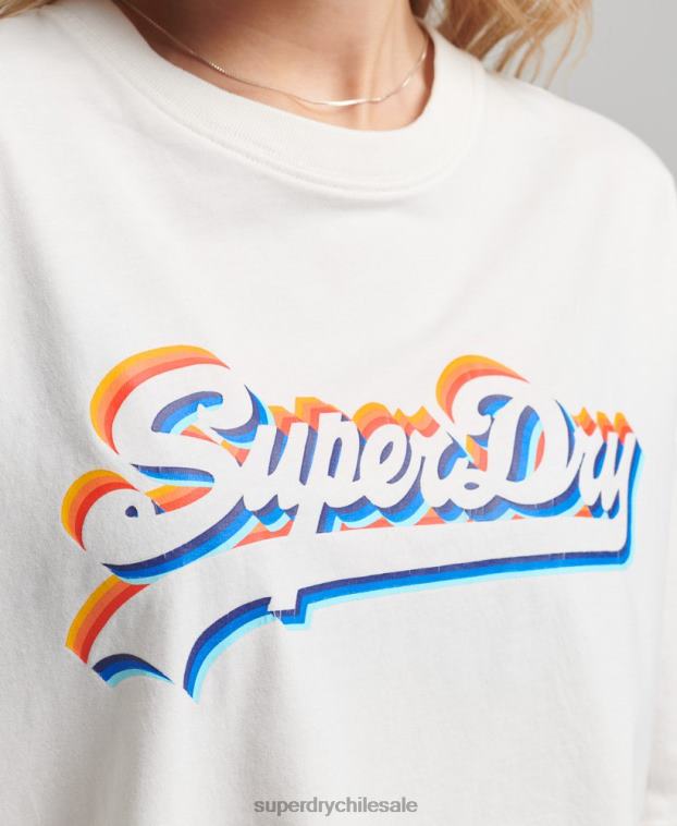 mujer Superdry blanco camiseta vintage con logo y arcoíris 2R68Z6226