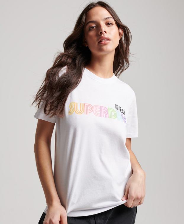 mujer Superdry blanco camiseta vintage retro arcoíris 2R68Z2662