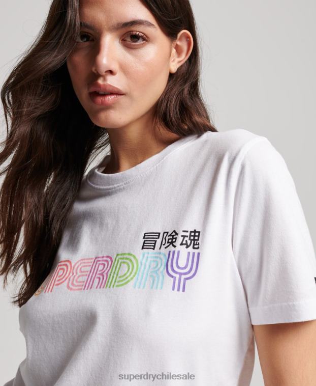 mujer Superdry blanco camiseta vintage retro arcoíris 2R68Z2662