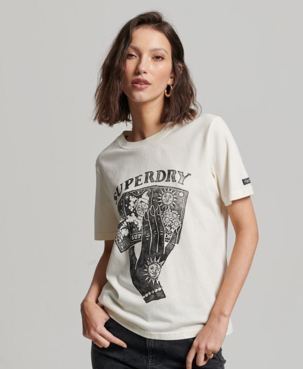 mujer Superdry blanco cartas del tarot camiseta gráfica 2R68Z2735