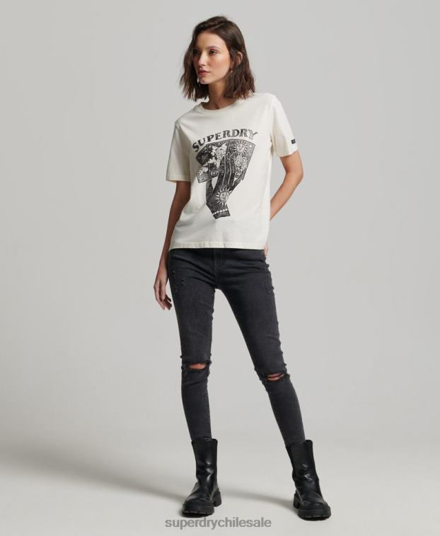 mujer Superdry blanco cartas del tarot camiseta gráfica 2R68Z2735
