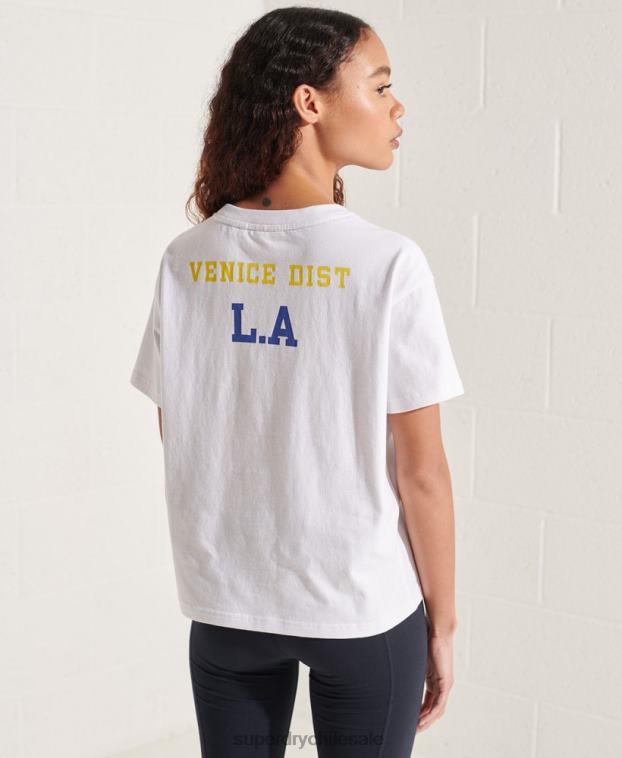 mujer Superdry blanco playera boxy con arco universitario 2R68Z6296