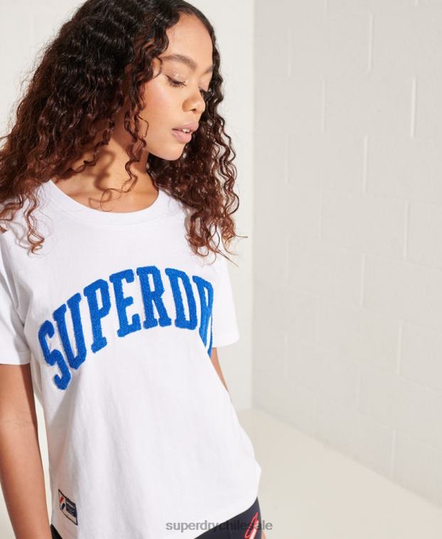mujer Superdry blanco playera boxy con arco universitario 2R68Z6296