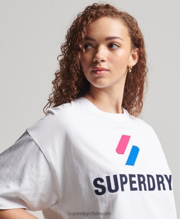 mujer Superdry blanco playera boxy con código apilado 2R68Z2737