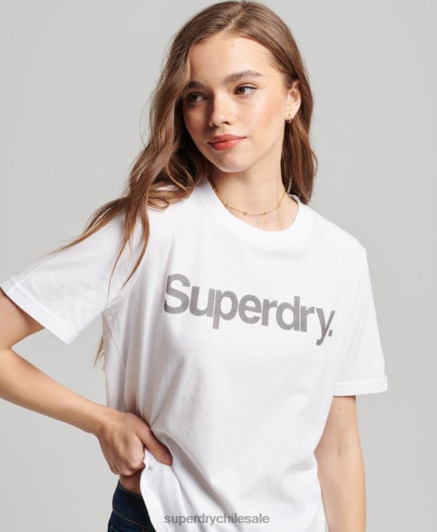 mujer Superdry blanco playera con logo central 2R68Z6279