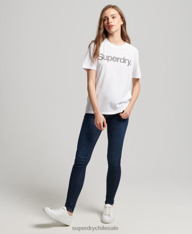 mujer Superdry blanco playera con logo central 2R68Z6279