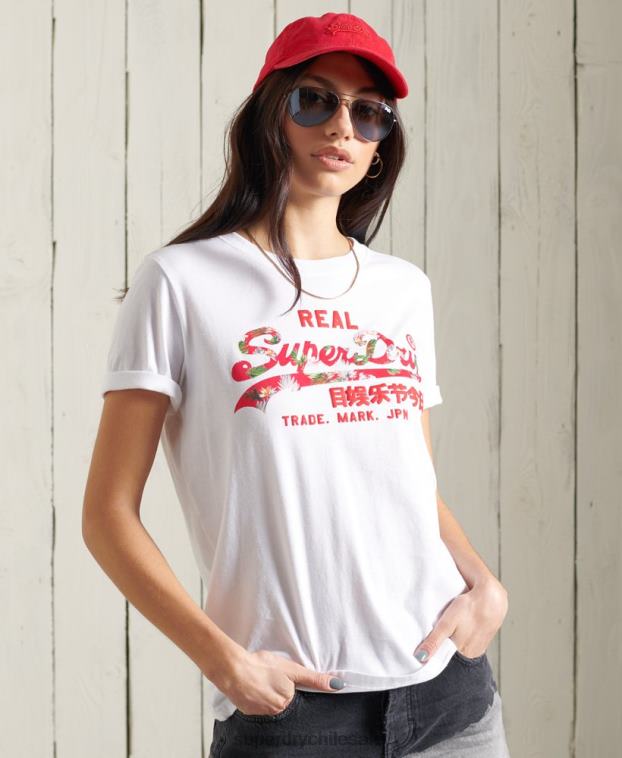 mujer Superdry blanco playera con relleno del logo vintage 2R68Z2852