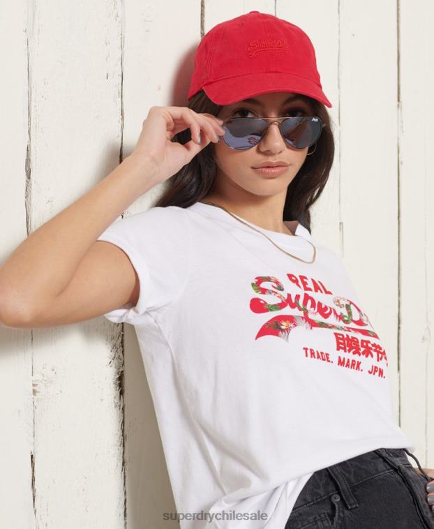 mujer Superdry blanco playera con relleno del logo vintage 2R68Z2852