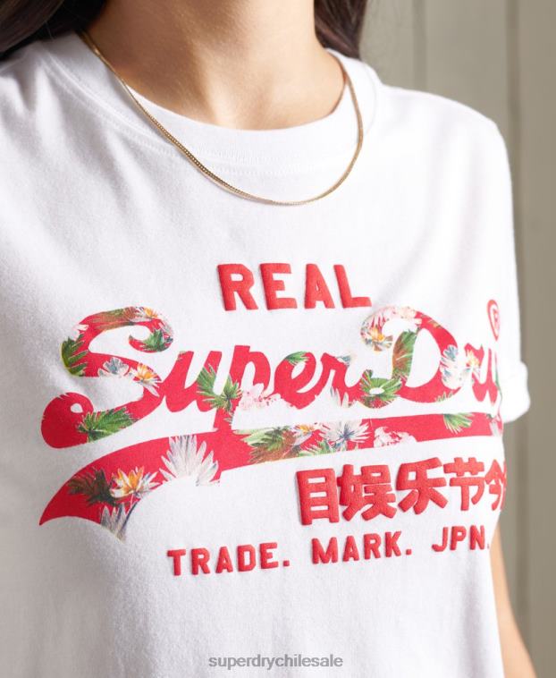 mujer Superdry blanco playera con relleno del logo vintage 2R68Z2852
